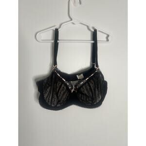 b.tempt'd Bra Womens 36D Black Lace Sheer Underwire Lingerie Pink Bow Trim‎ Sexy